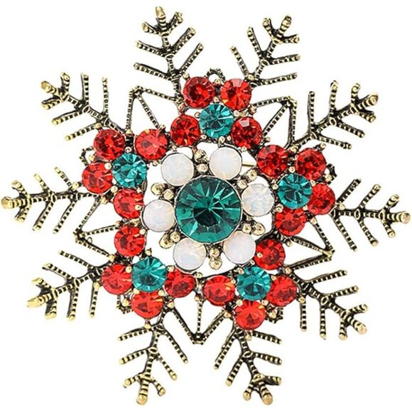 Women Rhinestone Snowflake Brooch Crystal Winter Snowflake Brooch Pin Red - Picture 1 of 6